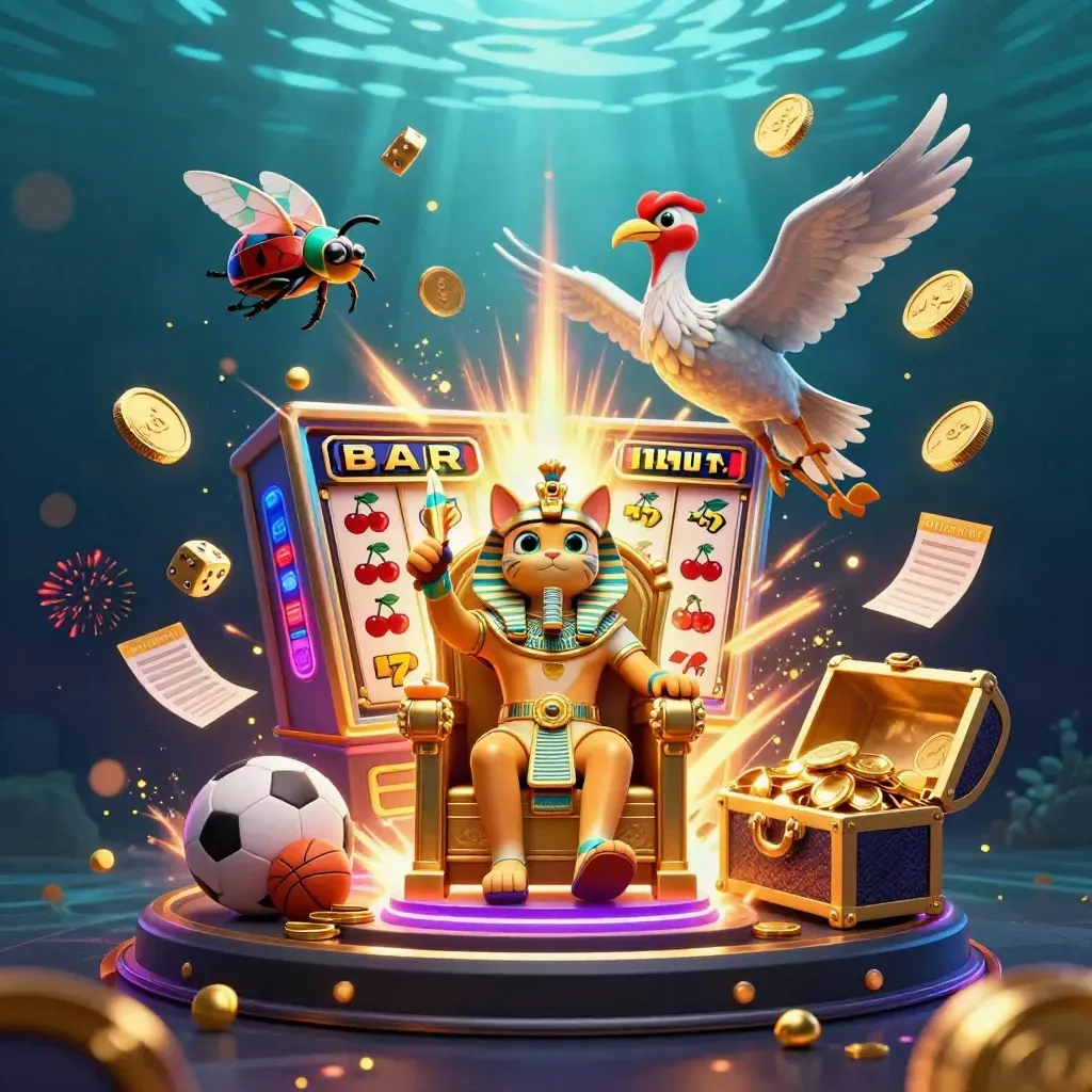 Kucing firaun, ibis, dan scarab di singgasana dengan slot jackpot meledak.